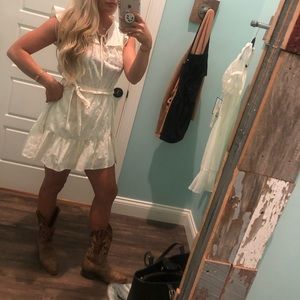 Textured Ruffle Mini Dress w/ Waist Sash